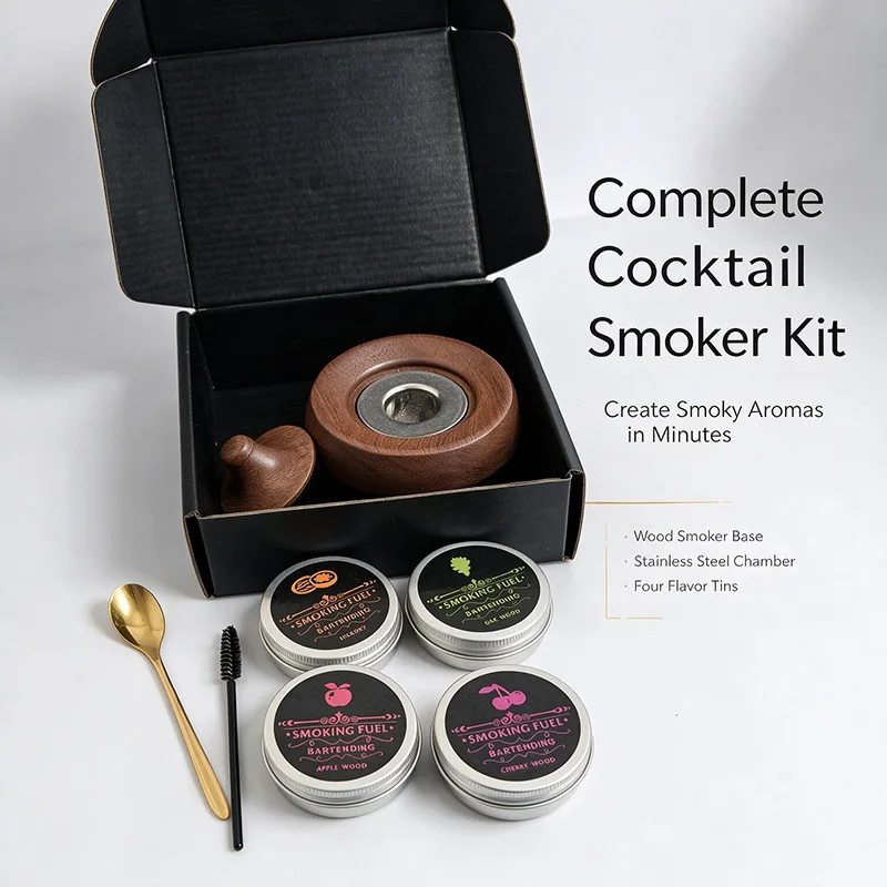 Whiskey Smoker Set Bourbon Cocktail Kit with 4 Natural Wood Shavings Ideal for Classic Cocktails Gift for Men Whiskey Lovers
