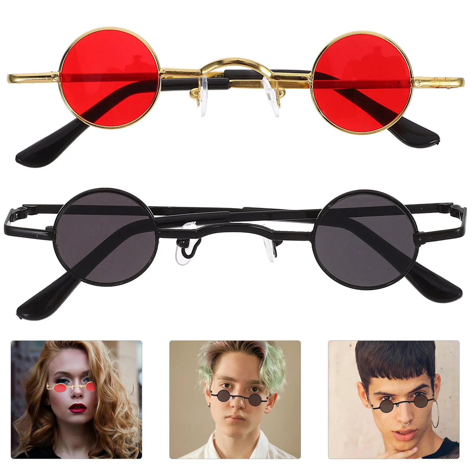 2 Piezas de Gafas de Sol Redondas Retro Vintage, Gafas Circulares Estilo Hippie para Uso Diario, Caminar, Comprar, Fiestas y Decoración de Disfraces