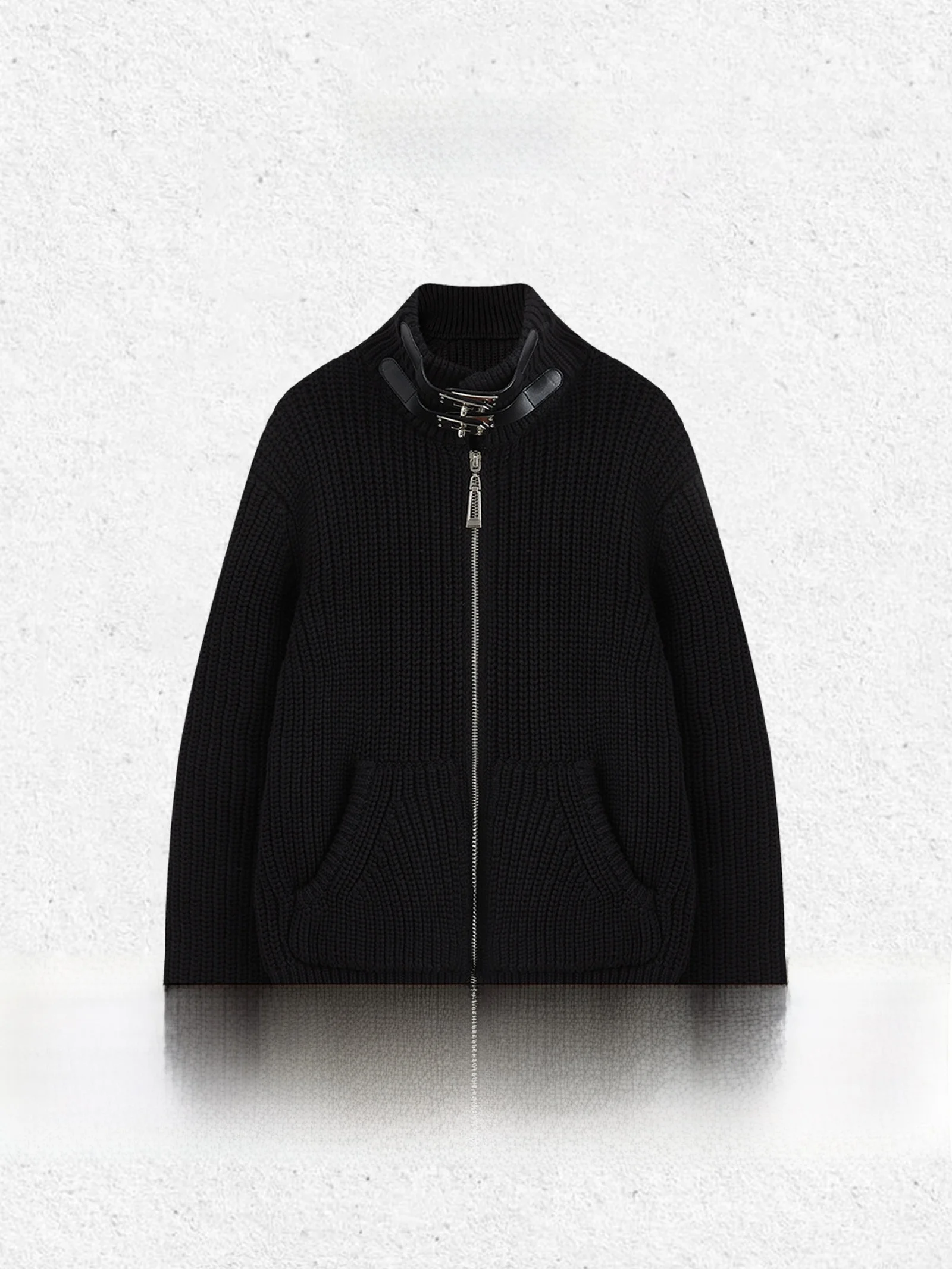 

LUMIEN Women's Zipper Pure Cotton Stand Collar Casual Jaet Autumn Winter Top Double Zipper Knitted Cardigan Faion Design