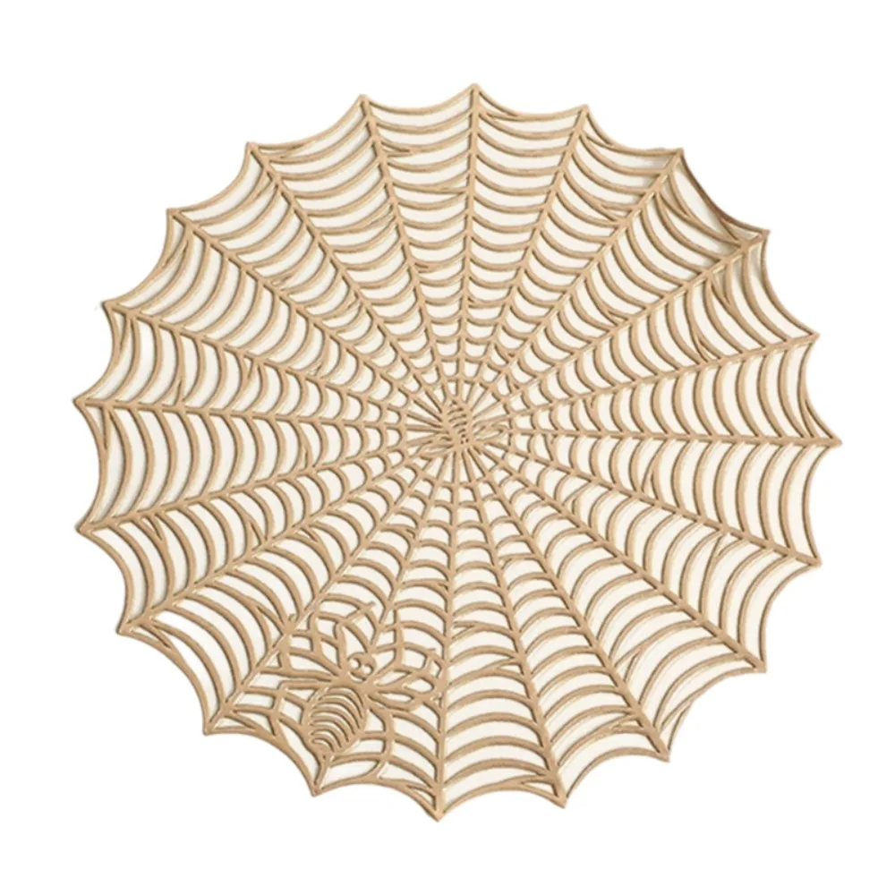 4PCS Non-slip Halloween Spider Web Placemat PVC Waterproof Spider Web Coaster Hollow Out European-style