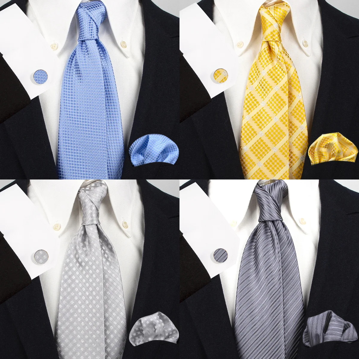 Men's Tie Cufflinks Pocket Square Set 8cm Handmade Necktie Business Suit Wedding Groom Formal Tie