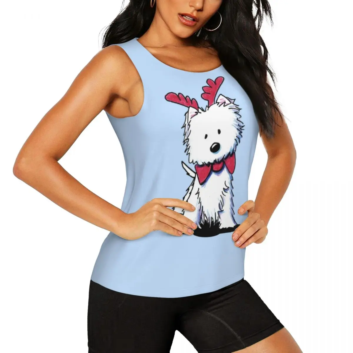 Custom Cartoon White Westie Dog Yoga Shirt for Women West Highland White Terrier Puppy Athletic Gym Tank Tops