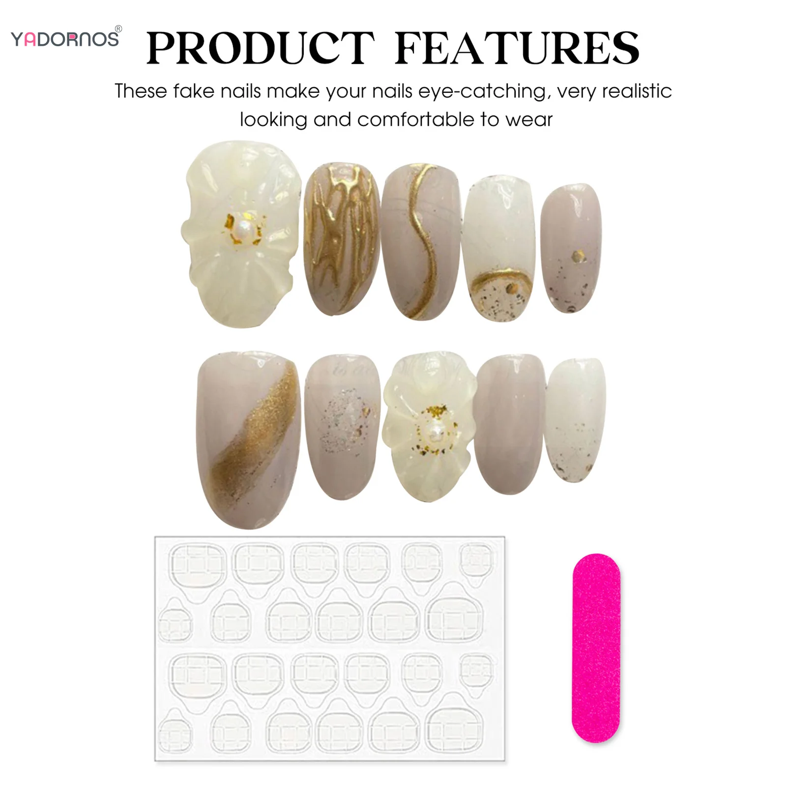 Presse d'amande sur les conceptions de fil d'or de perle de fleur faite à la main, faux document blanc violet clair, paillettes, N64.N64.10 pièces