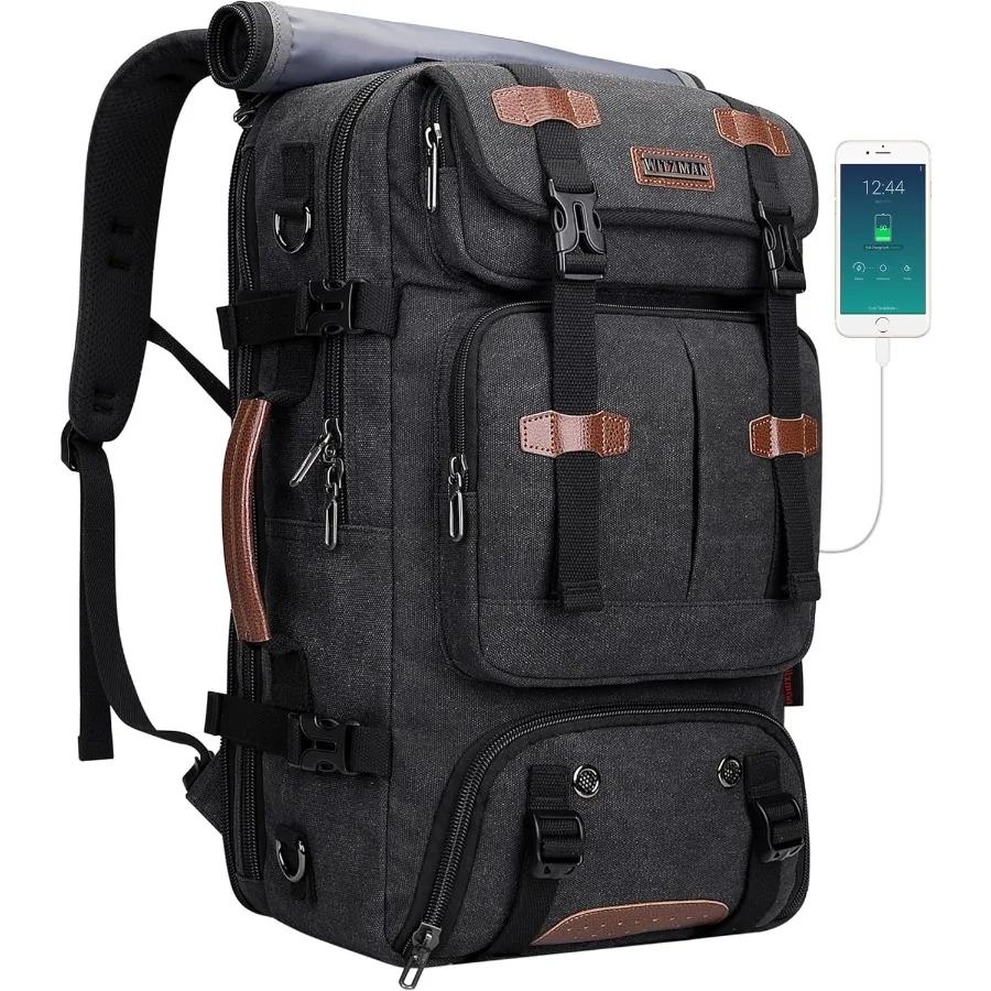 

Мужской дорожный рюкзак WITZMAN, 40 л, большая ручная кладь, одобренная авиакомпанией, трансформируемая сумка для ноутбука 3 в 1, подходит для 17 дюймов A8013, черный