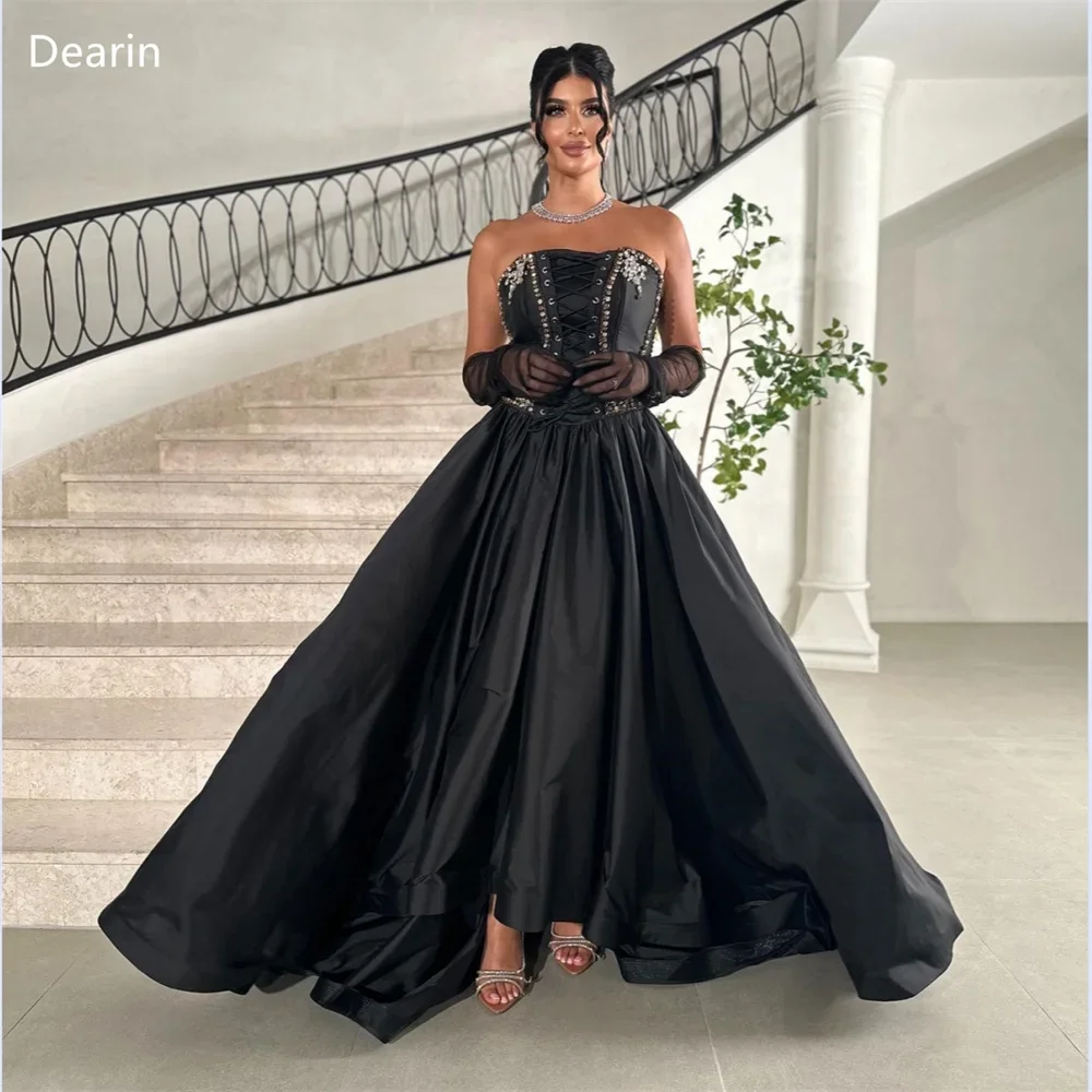 Customized Saudi Arabia Dearin Strapless Ball Floor Length Skirts Draped Beading Bespoke Occasion Dresses Prom Gown Evening Form