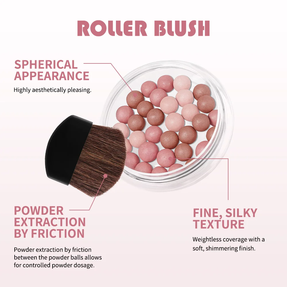 Rouleau nacré Blush perles longue durée éclaircissant ton de peau surligneur maquillage joues Contour poudre fard à joues avec brosse