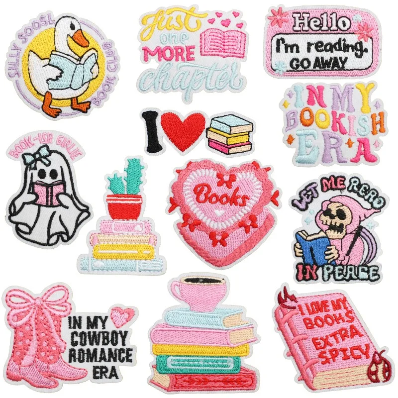 

Cute Books Love Reading Student Library Iron-on Sew Embroidery Badge Patches DIY T-shirt Hat Backpack Clothing Appliques Sticker