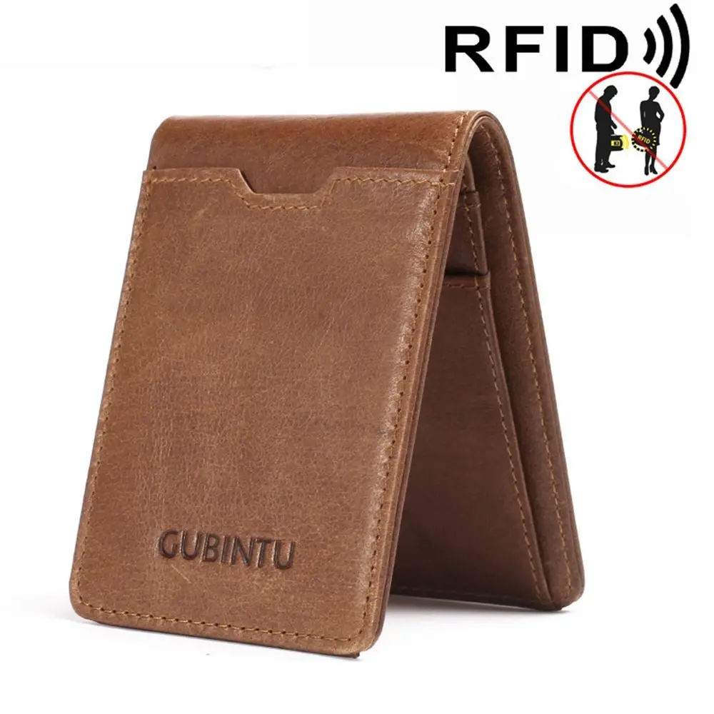 

Minimalist Genuine Leather Mens Wallets Slim Thin RFID Blocking Card Holder Anti Magnetic Vintage Bifold Money Clip Wallet Man
