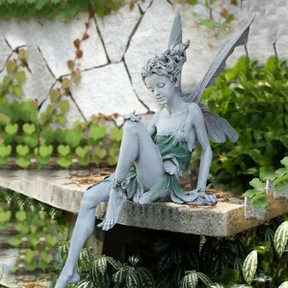 Flor Fairy Angel Wings Estátua em miniatura, Resina Escultura Anjo, Turek Paisagismo, Pátio ao ar livre Artesanato, Tu O1D6, Home Sentado