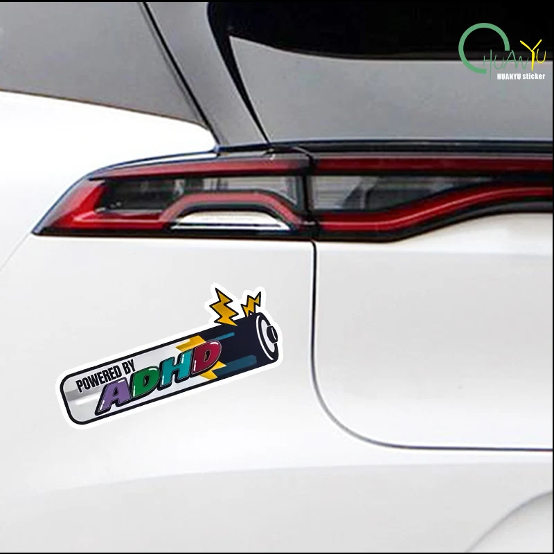 Zasilany przez Adhd; urocza kreskówka anime naklejka na samochód dekoracja wodoodporna naklejka na zderzak chroniąca przed słońcem