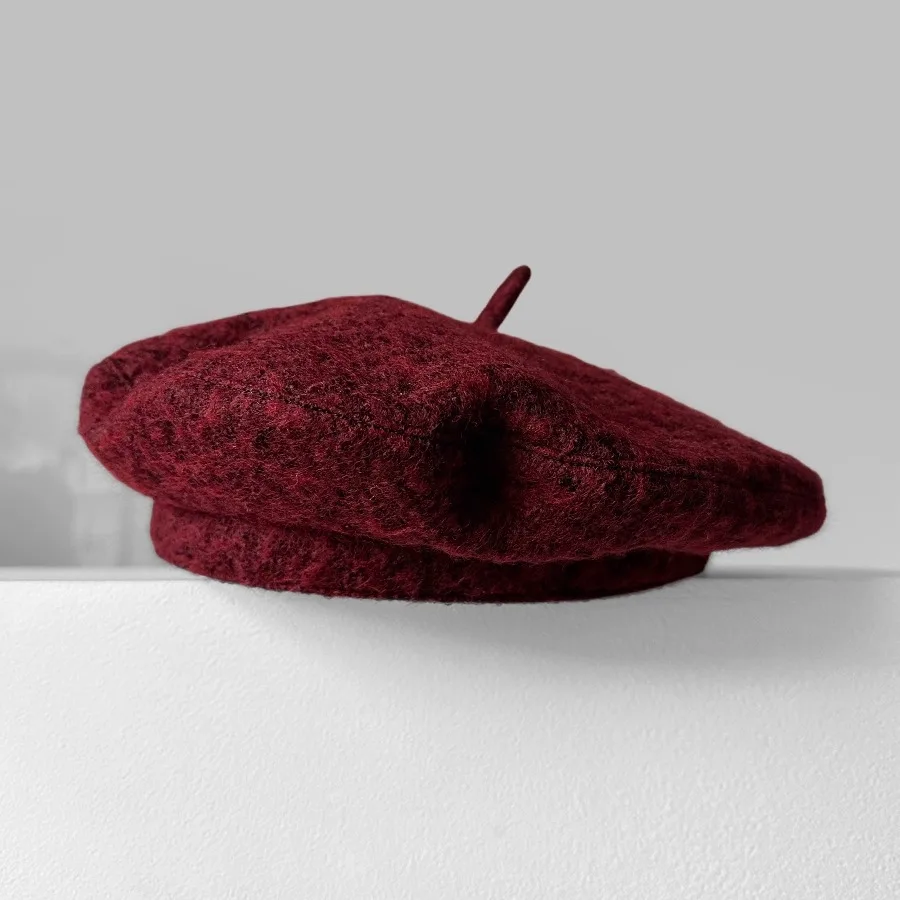 women-burgundy-plaid-flying-saucer-hat-retro-elegant-red-painter-beret-warm-stylish-headwear-for-autumn-winter
