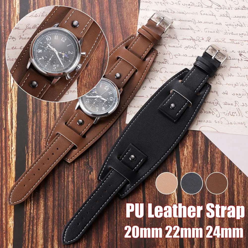 Vintage Pu Leder Armband 20mm 22mm 24mm Schwarz Braun Palette Leder Armband Männer Armbänder männer armbanduhr Zubehör
