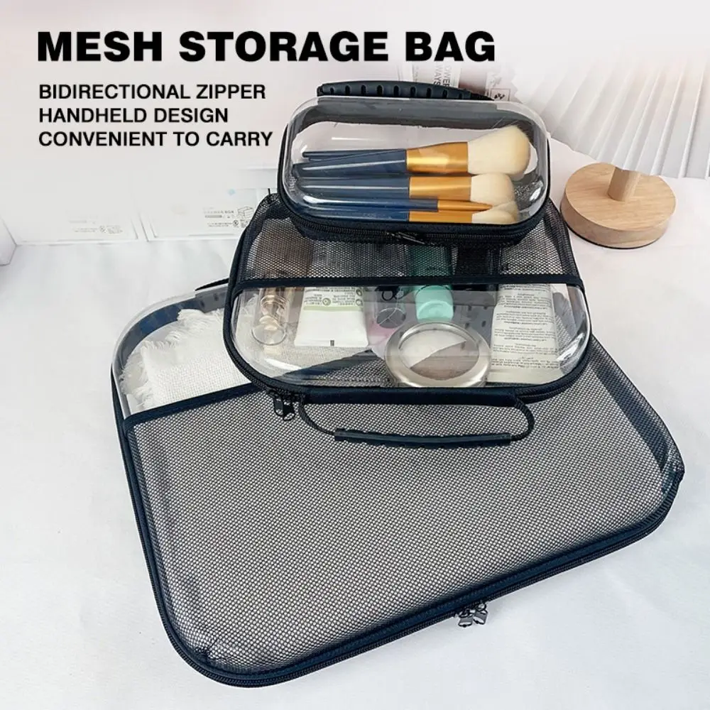 Transparent Clear Travel Storage Case Front Mesh Pocket with Handle Zippered Hard Pouch Waterproof Portable