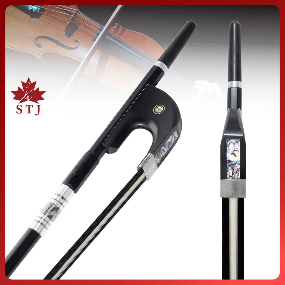 Double Bass Bow 1pcs German Style 3/4 Upright Black Good Carbon Fiber Stick, White and Black Horsehair Horsetail, Ebony Frog - view 3