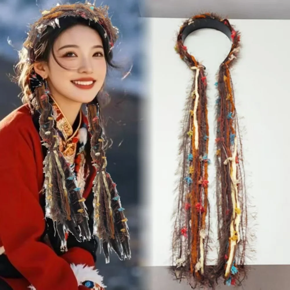 

Boho Style Chinese Tibetan Hairband Long Tassel Candy Colored Ethnic Hair Hoop Colorful Ribbon Weaving