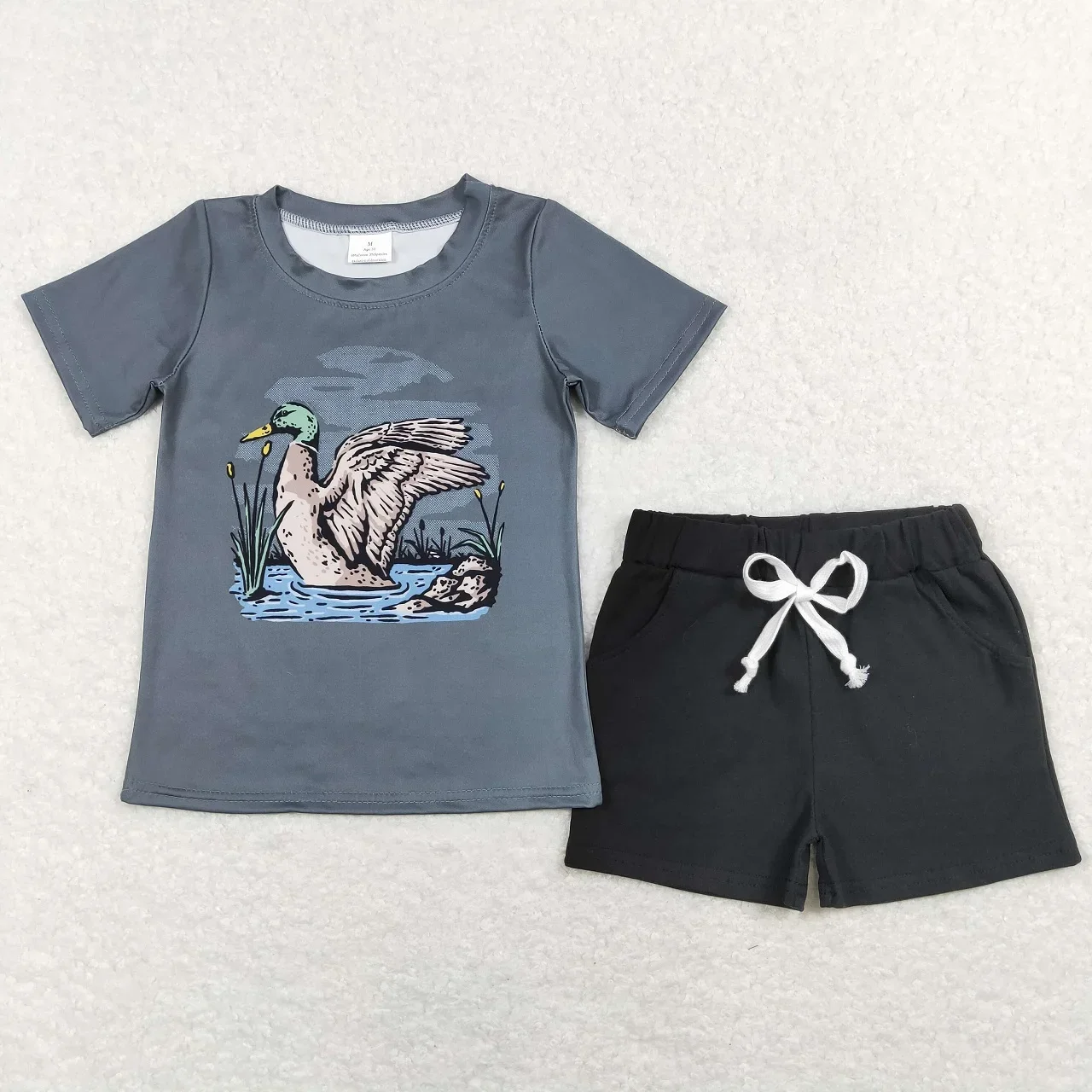 Wholesale Baby Boy Summer Sets Children Short Sleeves Ducks Tee T-shirts Toddler Infant Pocket Cotton Black Shorts Kids Outfit