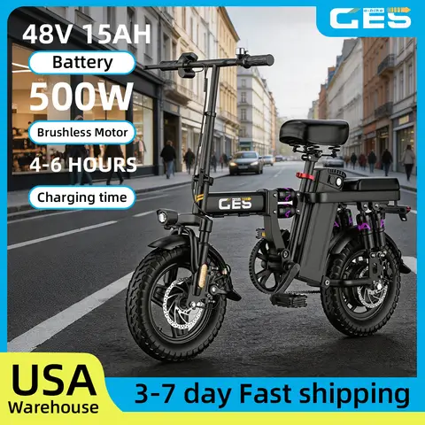 UPlee GE5 48V 15AH Battery EBike 30+MPH 250W Folding Electric Bike 30 Miles Max Range Electric Bike for Adults 14" Fat Tire