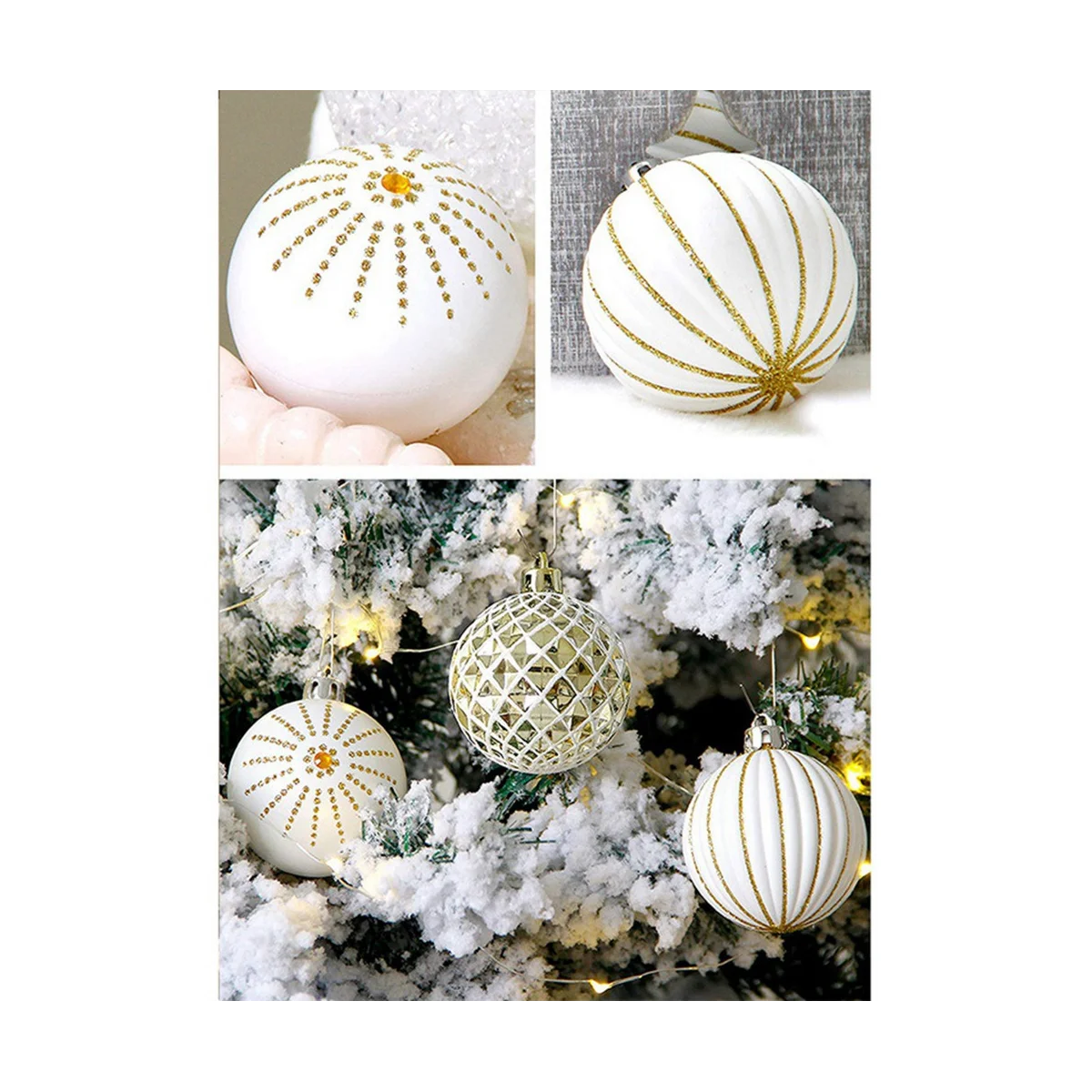 Bolas de Navidad de 30 piezas, 60MM, pintadas en oro y blanco, adornos colgantes para boda, decoración de árboles de Navidad