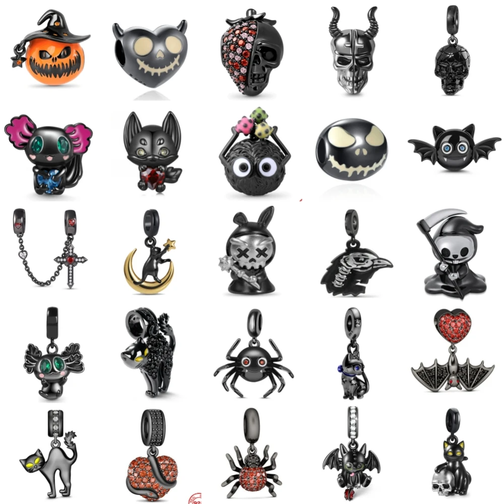 

New 925 Sterling Silver Miniso Cats Spider Skull Charm of ley 925 Chain Beaded Fit Original Bracelet DIY Jewelry Accessories