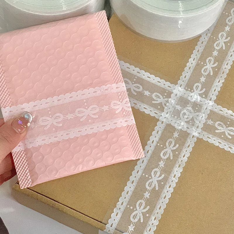 1Roll Creative Fashion Bow Lace Snowflake Shape Transparent Tape Festival Gift Box Packaging DIY Gift Decoration Tape