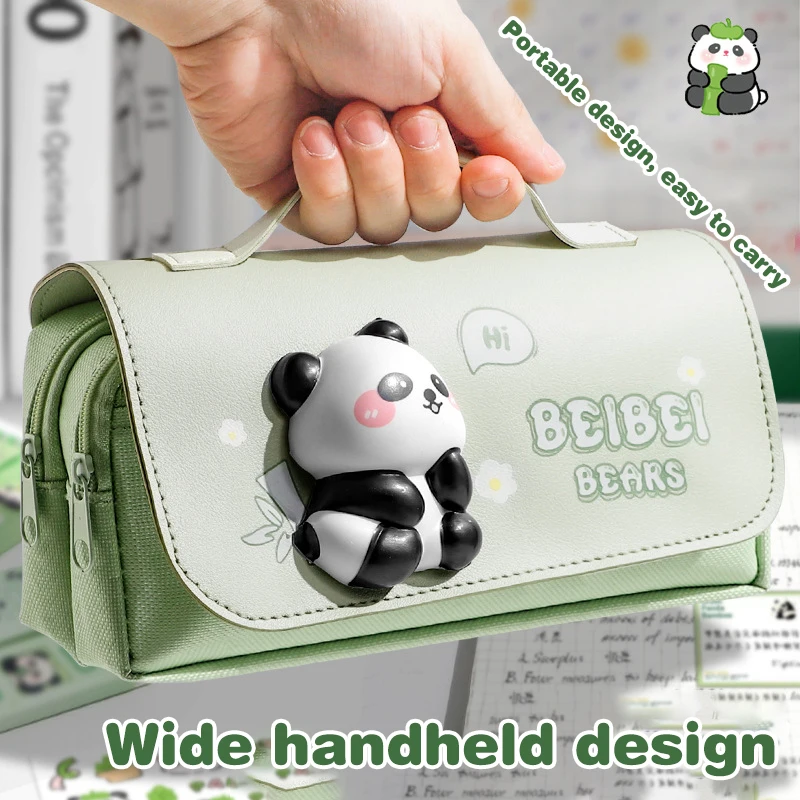 Simpatico cartone animato capibara Panda penna borsa moda 3 strati grande capacità cancelleria organizzatore multifunzionale scatola penna regali