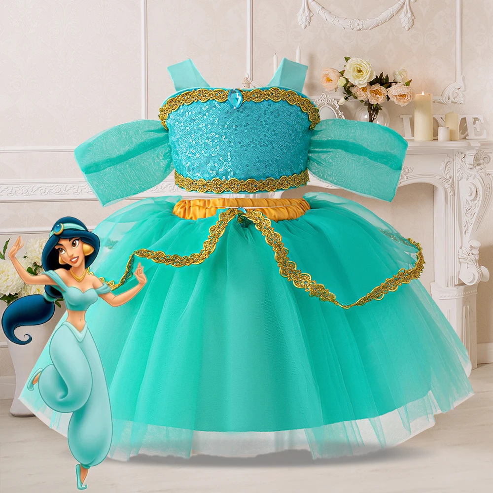 

Baby Girls Princess Jasmine 1st Dress For Girls Halloween Cosplay Party Fantasy Costumes Top+Half Skirt 2pcs Set Carnival Fantas