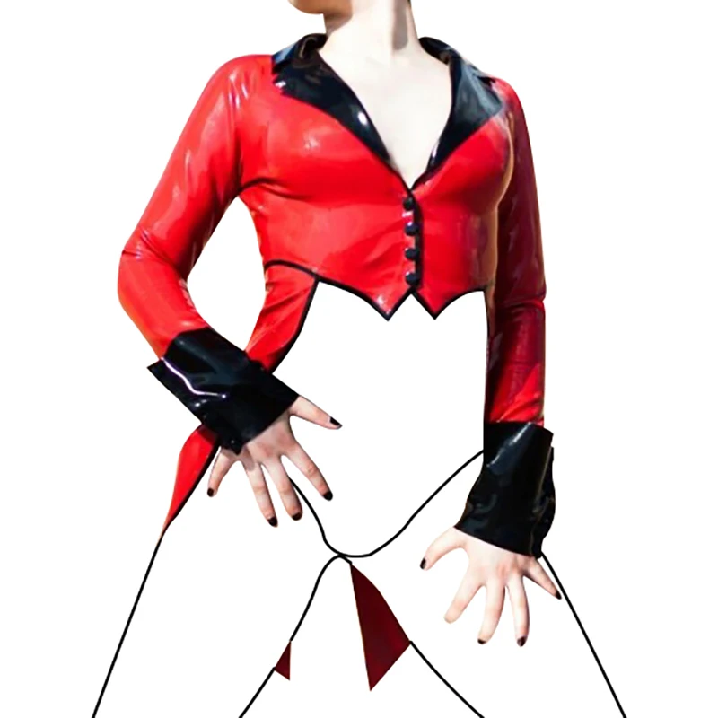 Black And Red Sexy Latex Tailcoat With Button Front Cuffs Suit Collar Rubber Jacket Clothing Robe YF-0410