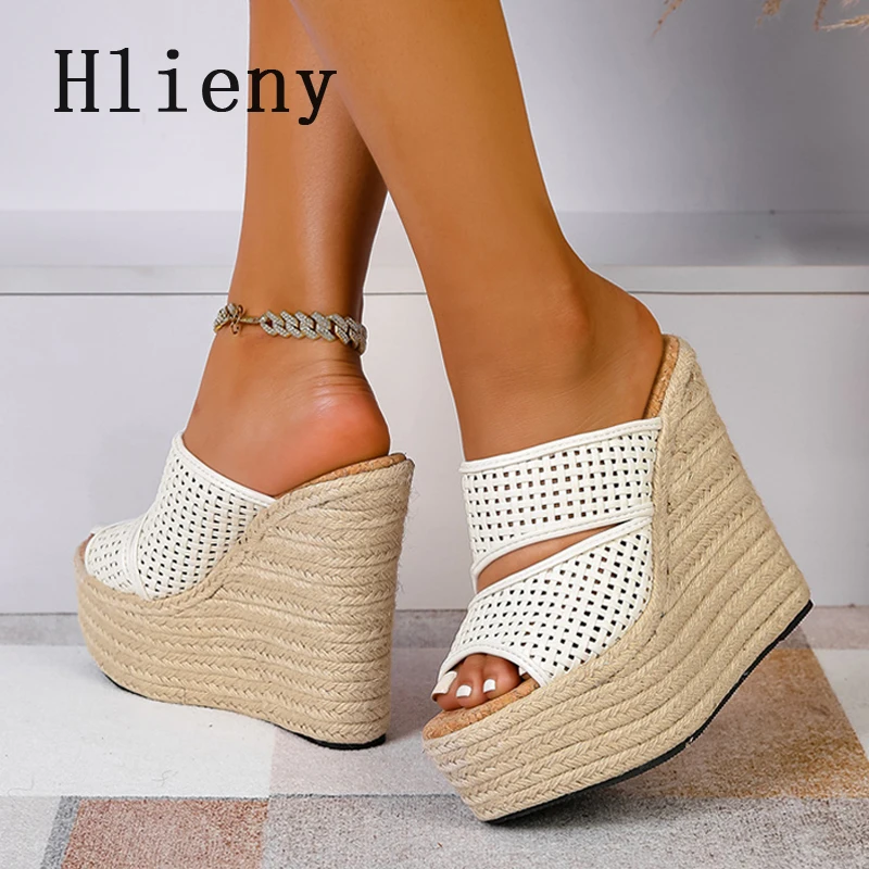 

Hlieny 2026 Summer New Women Wedges Heels Slippers Ladies Chunky Platform Sandals Open Toe Leisure Mules Slides Shoes Size 35-42