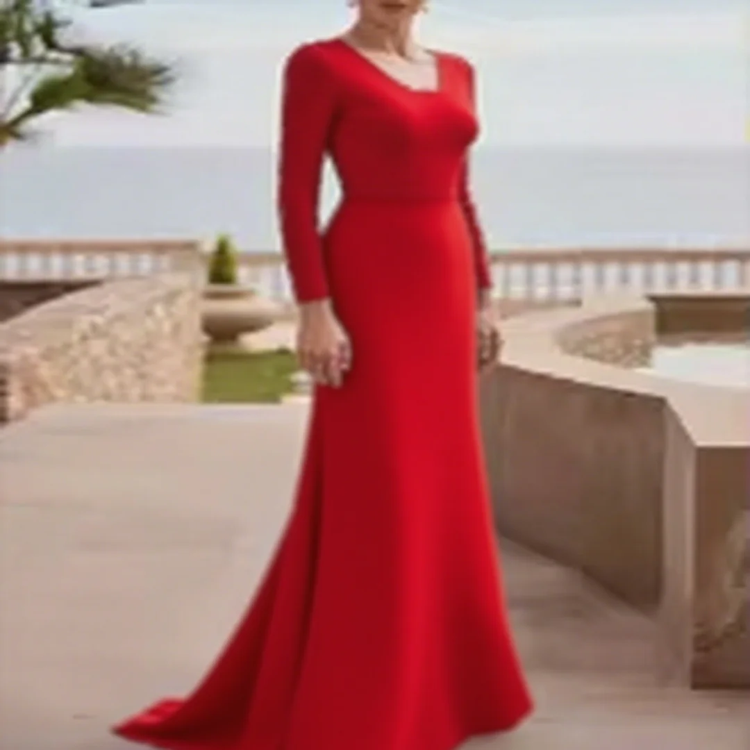 

Customized elegant V-neck long-sleeved lace-trimmed wedding dress for the mother of the bride, for the formal evening event.