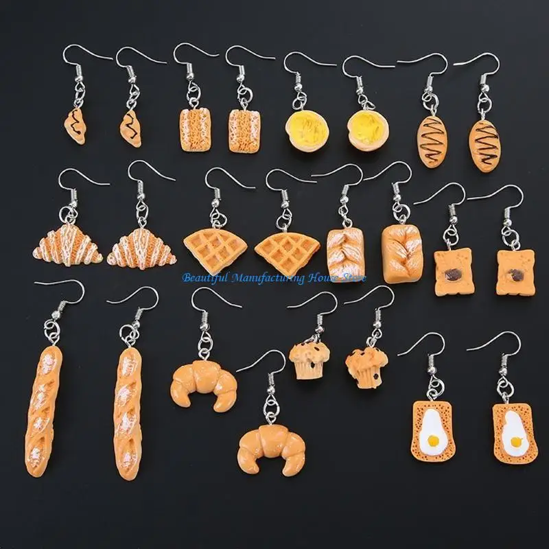 E56A Multi Type Simple Simulated Bread Earrings Delicate Resin Jewelry