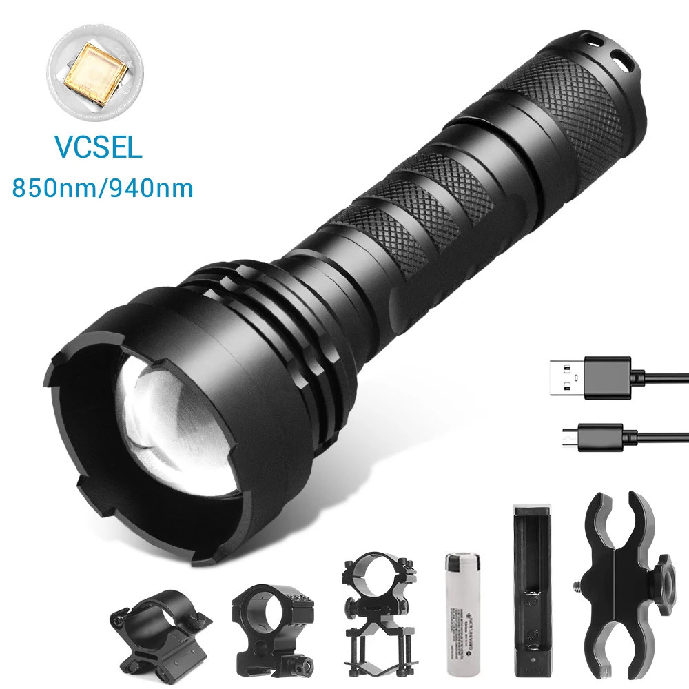 850/940nm Tactical Infrared Flashlight Weapon Gun Light Zoomable IR Illuminator VCSEL Chip Flashlight for Night Vision Scope