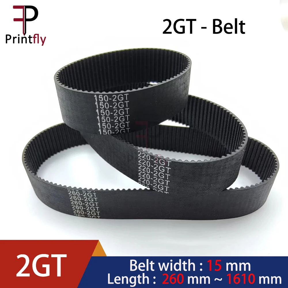 Printfly 2GT 2M GT2 Timing belt Pitch length 260/264/278/280/294/300~600/610/760/900/1000/1500/1610 Width 15mm Rubber closed