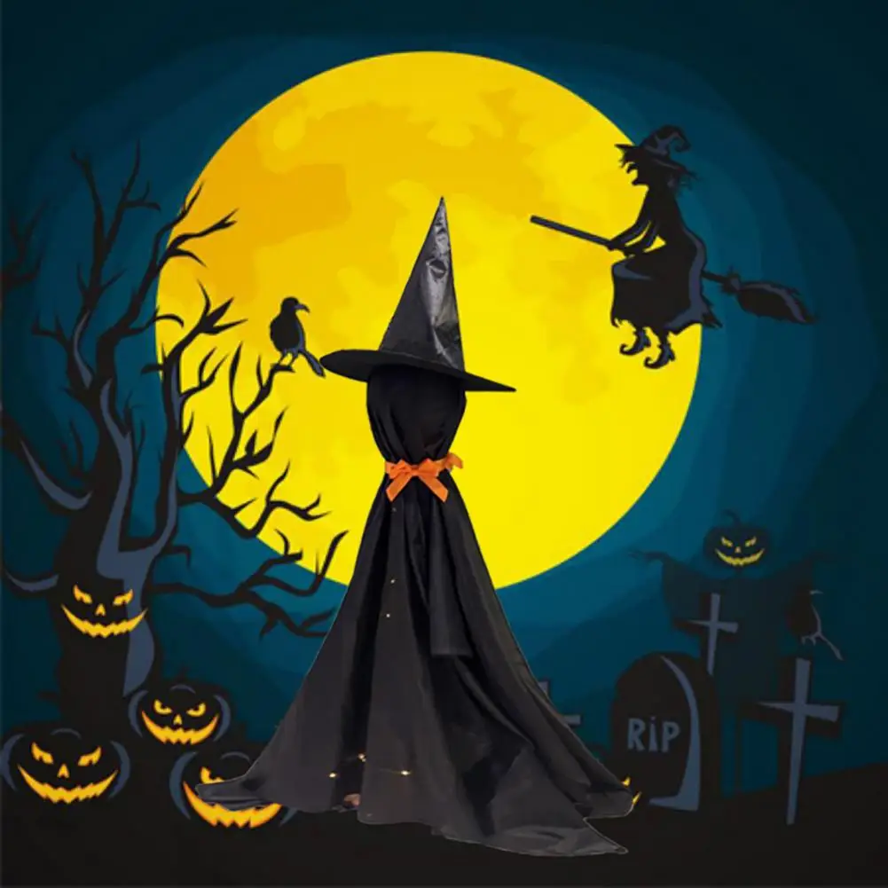 Fantôme Noir Effrayant avec Chapeau de Sorcière, Décorations d'Halloween en Plein Air, pour Porche