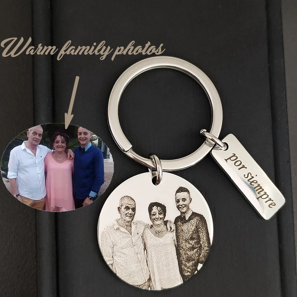 Personalized Custom Couple Photo Letter Logo Pendant Key chains Stainless Steel Family Anniversary Key chain Jewelry Gifts