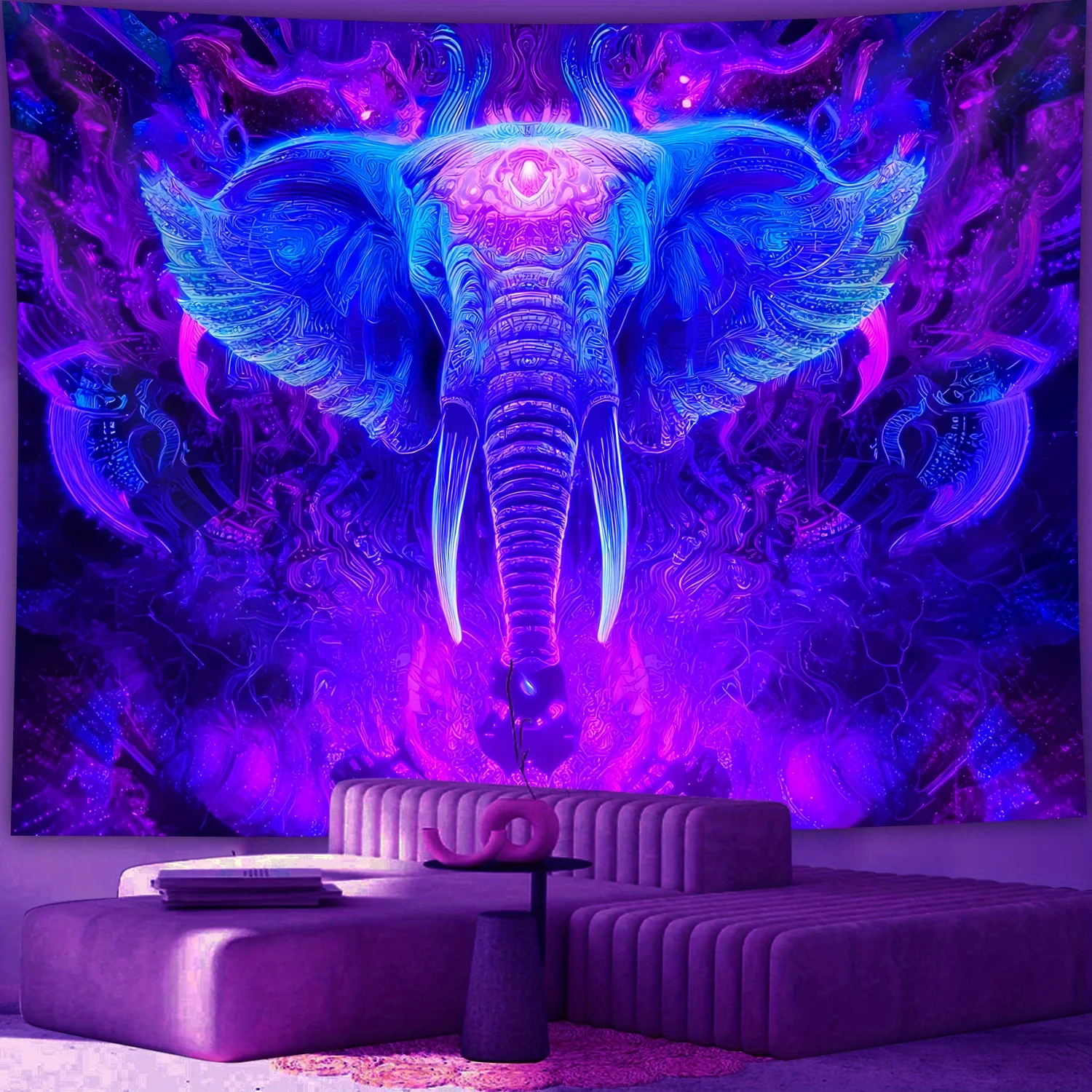 VIKAMA Fantasy الأرجواني والأزرق الفيل نسيج نمط البوهيمي غرفة نوم الموسيقى استوديو موضوع غرفة ديكور