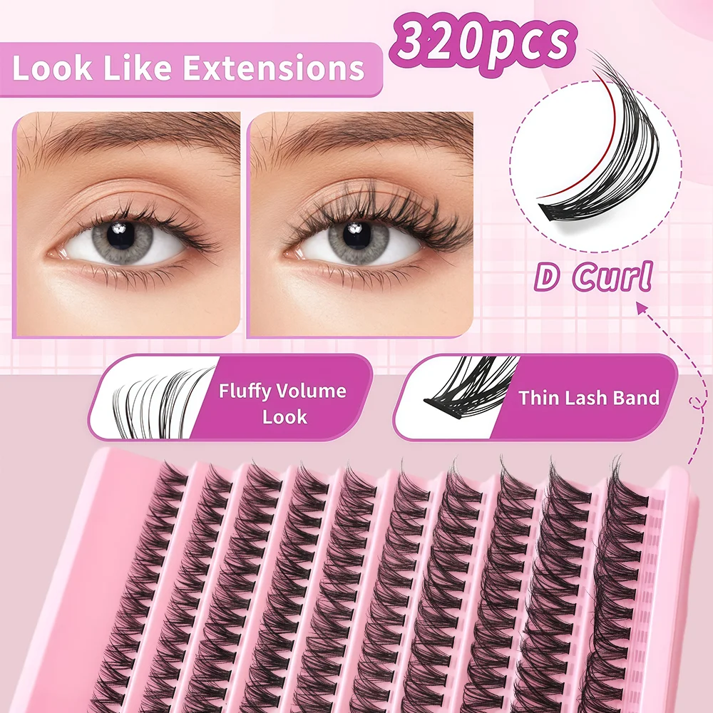 Ciglia a grappolo da 200 pezzi - 10 file di grappole per ciglia voluminose per occhi drammatici, versione adatta ai principianti