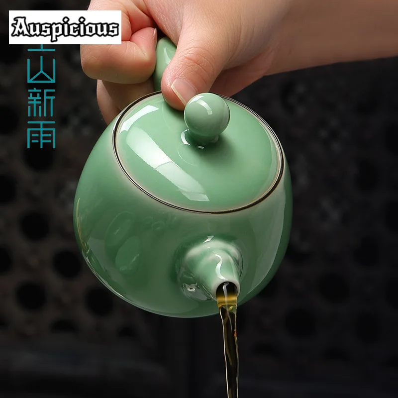 240ml Creative Longquan Celadon Teapot Luxury Pot Tea Brewing Kettle with Ball Hole Filter Handmade Cha Accessories Ornaments