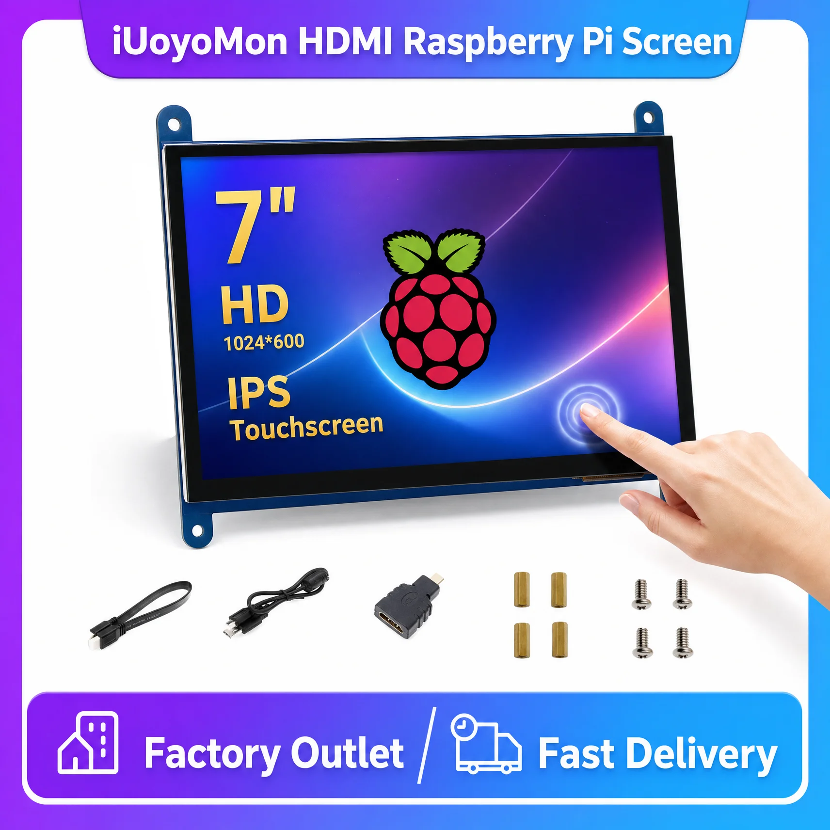 �y�Z�[�����z7 �C���` Raspberry Pi 5/4/3/2/B/B+/A+ ���j�^�[ 1024x600 IPS �e�ʐ��^�b�`�X�N���[�� �h���C�u�t���[ HDMI �f�B�X�v���C Win �p