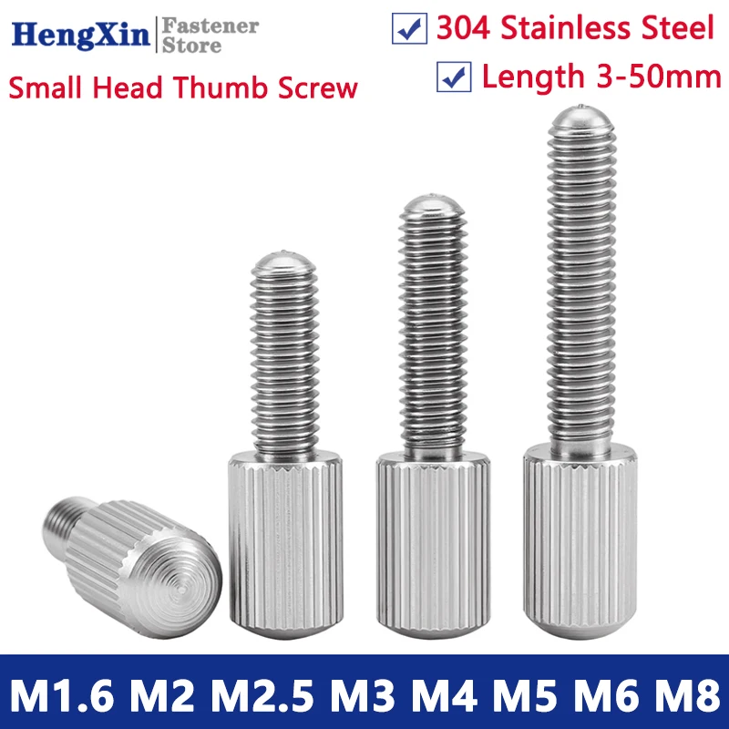 5/10pcs M1.6 M2 M2.5 M3 M4 M5 M6 M8 304 Stainless Steel Small Head Knurled Thumb Screws Hand Tighten Curtain Screws GB836