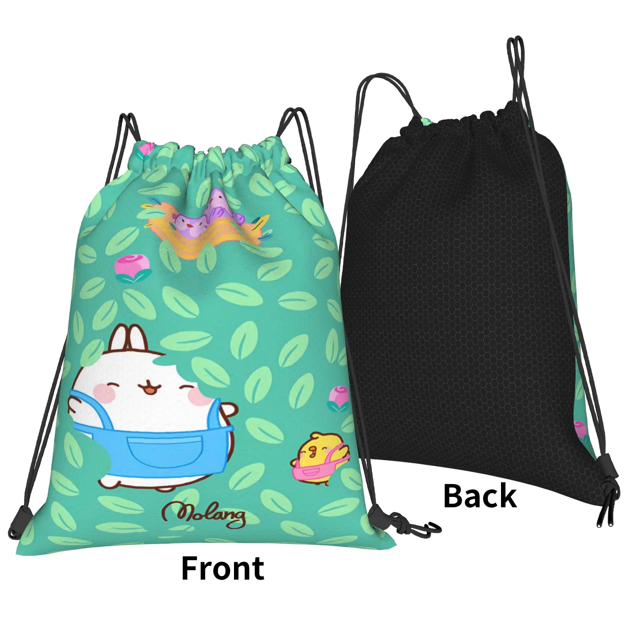 Molang Cartoon Drawstring Bag  Foldable Funny Backpacks Travel Sackpack String Bags For Men
