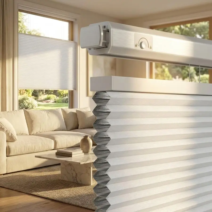 

No Drill Top Down Bottom Up Cellular Shades, 1.5 Inch Large Cell Cordless Blackout Honeycomb Blinds for Indoor Windows, Thermal