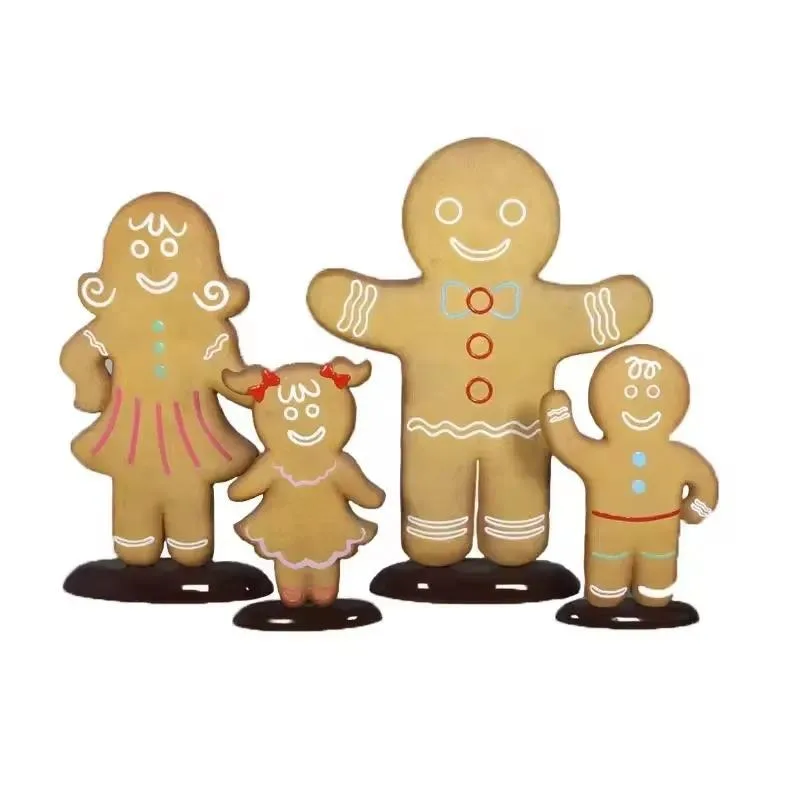 Popular custom fiberglass gingerbread dad statue with basic Christmas decorations for indoor/outdoor Christmas decorations