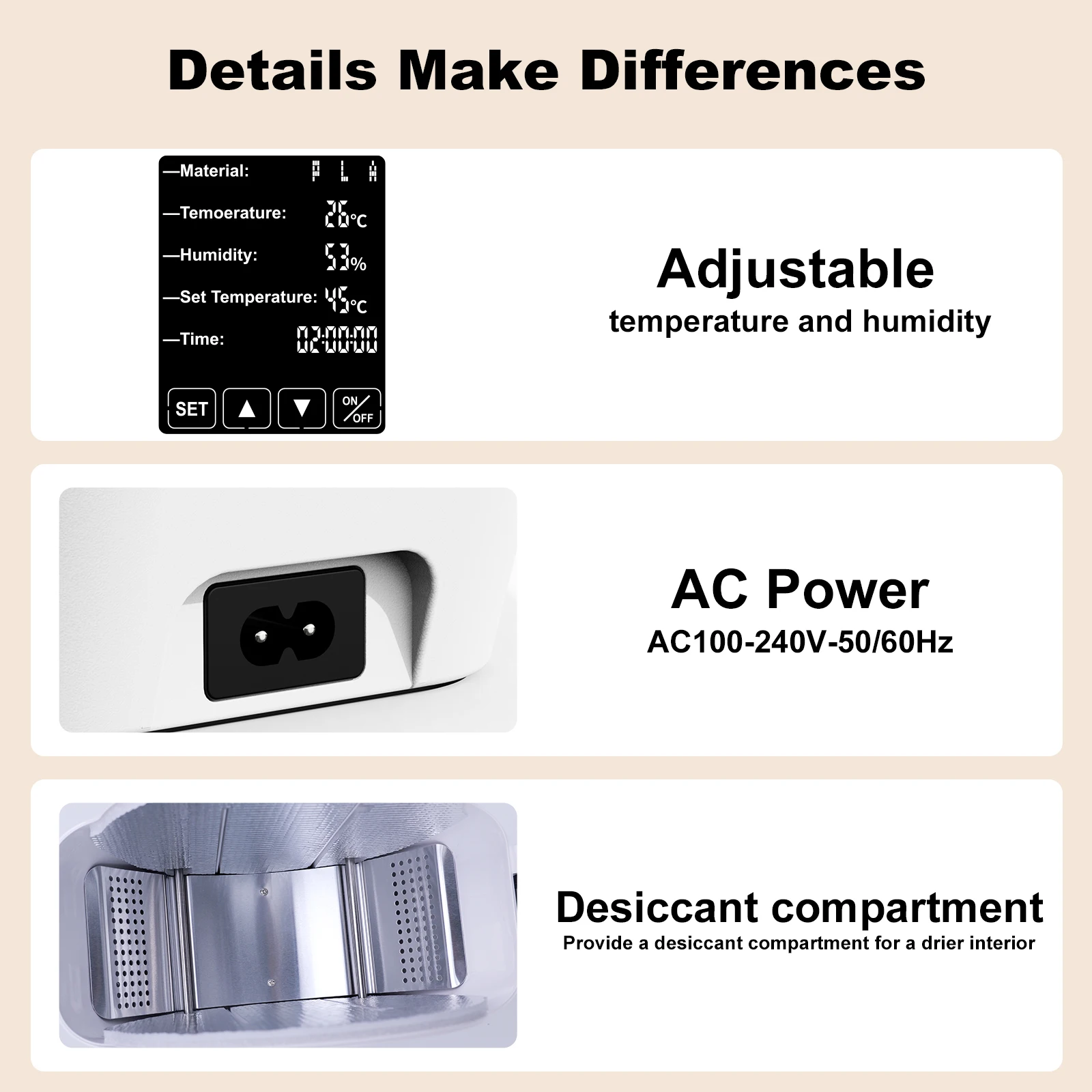 3D Printer Parts Filament Dewatering Machine Storage Box, 1.75/2.85/3.00mm PLA PETG ABS TPU Filament Drying Case