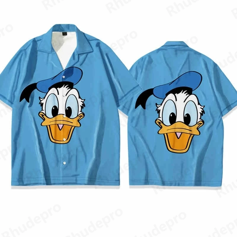 

Летние 3D рубашки Disney Donald Duck, мужские гавайские рубашки, уличные топы, милые рубашки с героями мультфильмов, повседневные модные рубашки, Ropa De Hombre