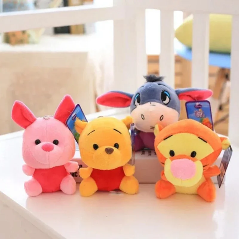 10cm Disney Winnie The Pooh Anime Plush Toys Backpack Pendant Key Chain Eeyore Stuffed Doll Car Accessories Kid Birthday Gifts