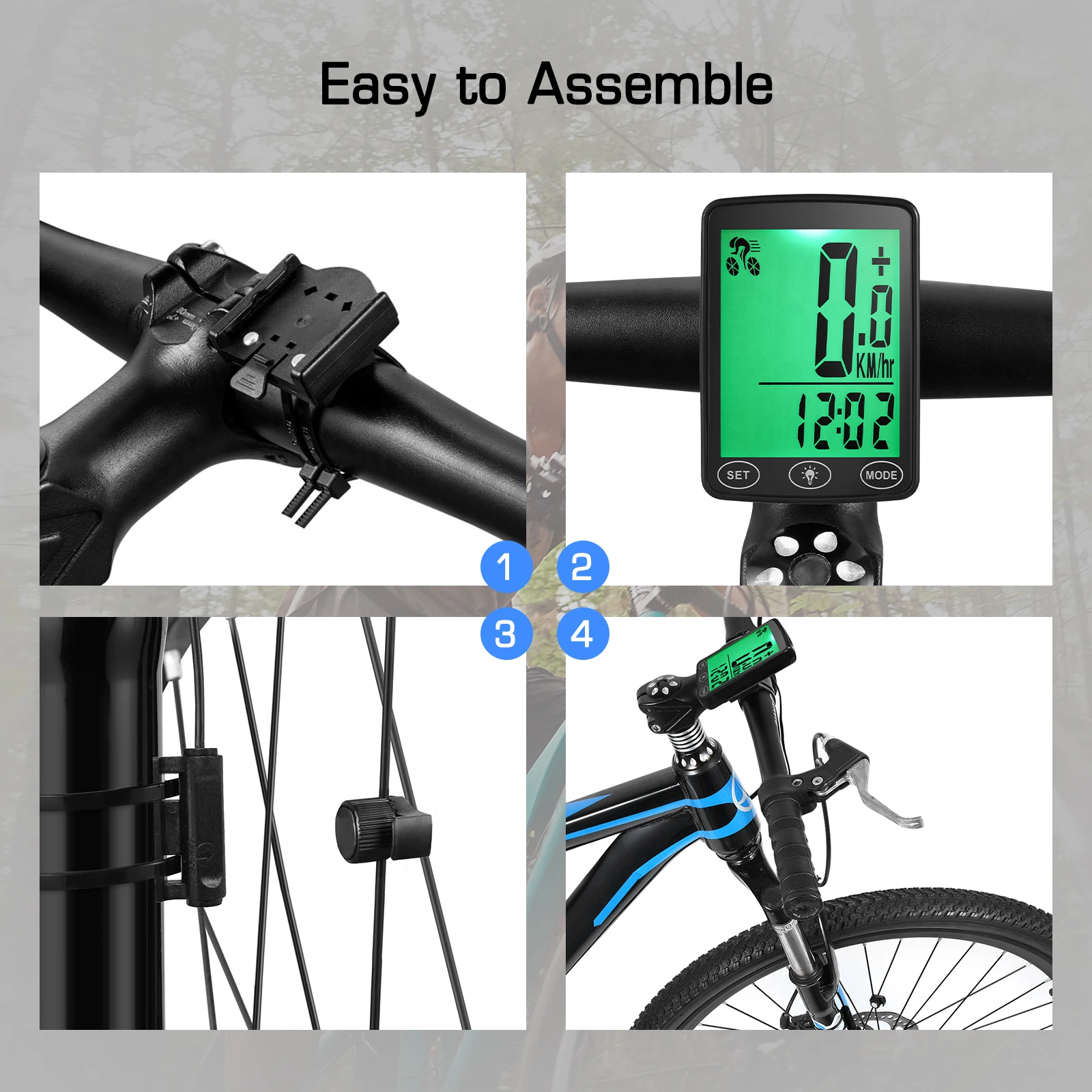 Waterproof Bike Computer with LED Backlight Bicycle Speedometer Odometer Calorie Counter and Temperature Display