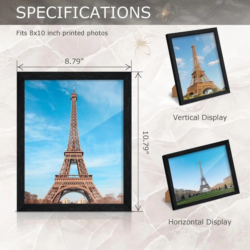 8x10 Picture Frame Set of 5, Black Frames for Tabletop Display, 5 Pack 8 by 10 Photo Frames