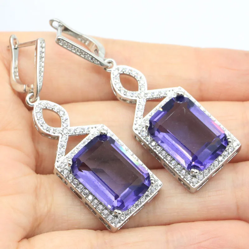 

Buy 3 Get 1 Free 52x16mm 14g Luxury Long Purple Spinel Red Blood Ruby Pink Kunzite CZ Women Wedding Silver Earrings