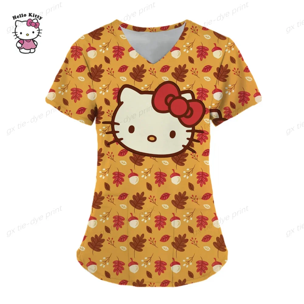 Uniforme da infermiera alla moda da donna, casual, manica corta, Hello Kitty, uniforme da lavoro, tasca, top, uniformi mediche infermieristiche