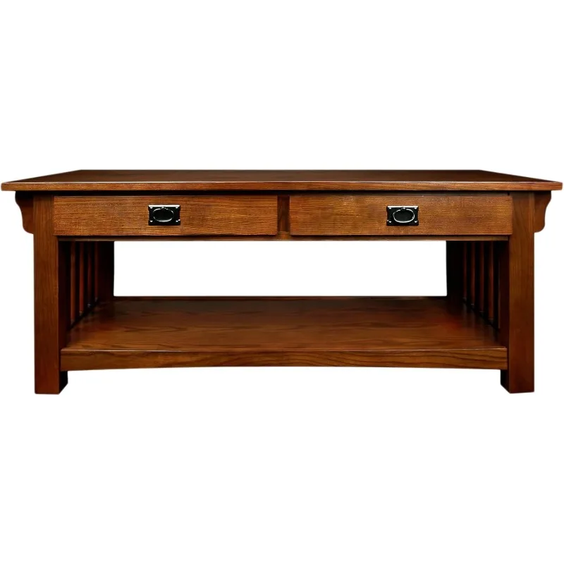 Impeccable Coffee Table for Living Room, Two Drawers and Shelf, Made with Solid Wood, Medium Oak Finish